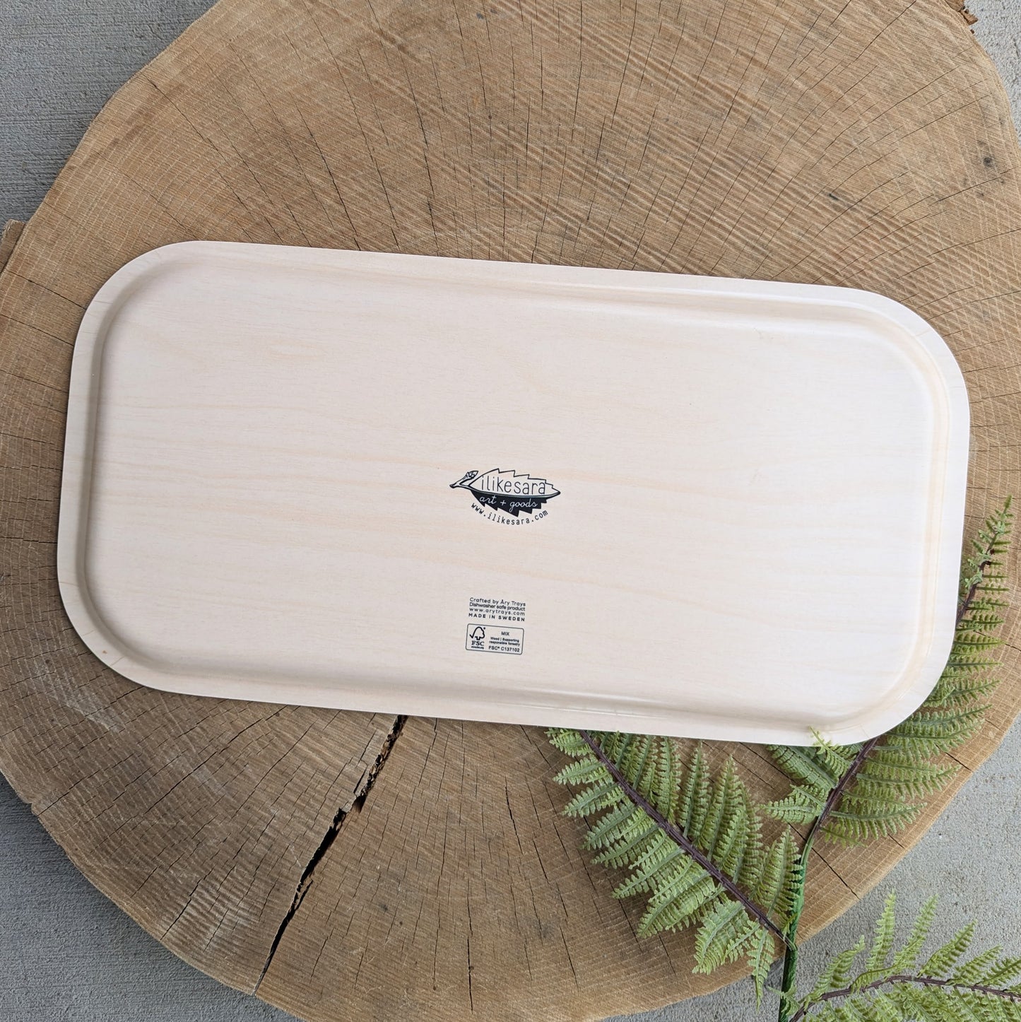 birch wood tray | outside cats - tan 17" x 9" dishwasher safe