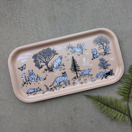 birch wood tray | outside cats - tan 17" x 9" dishwasher safe