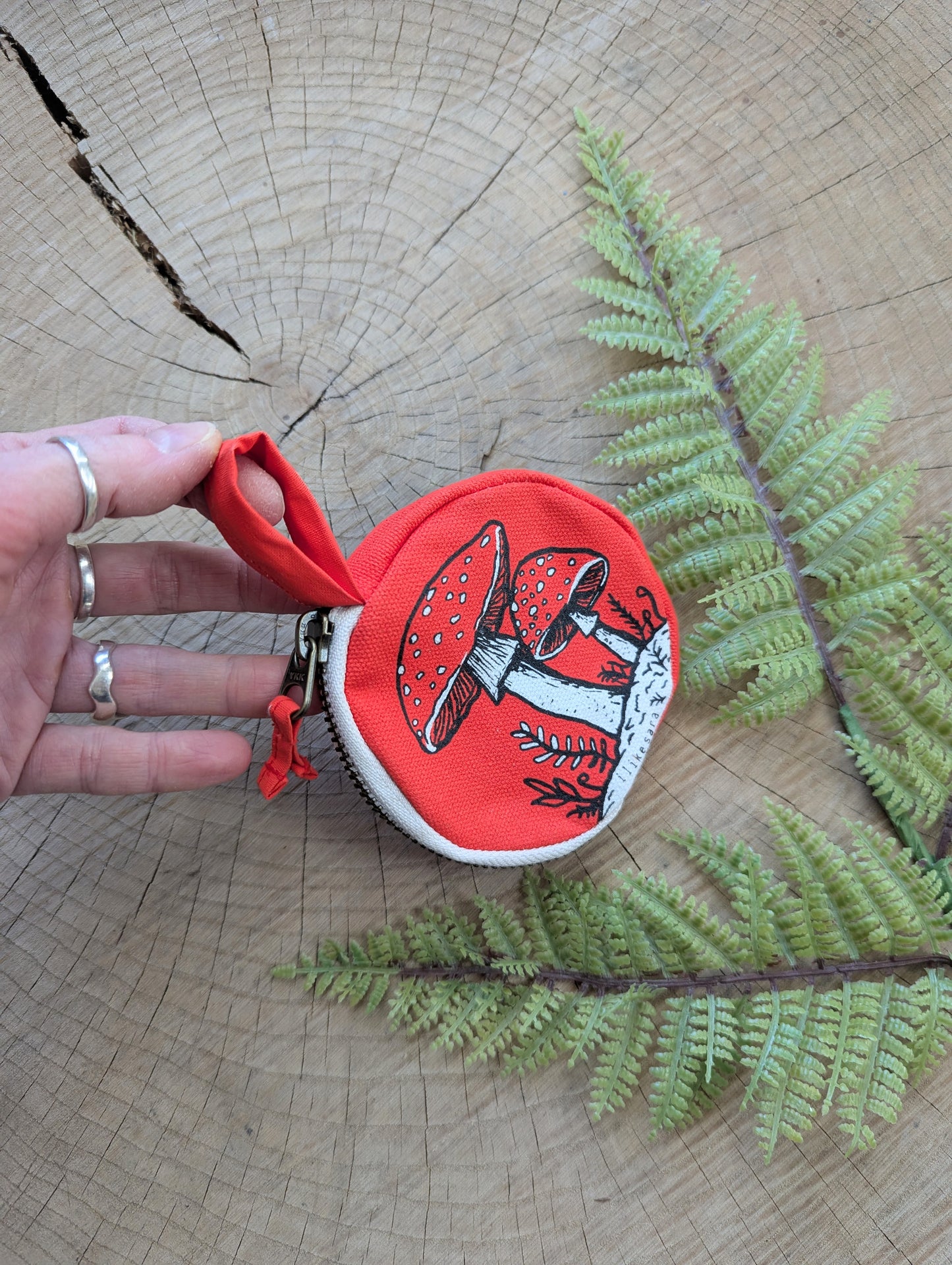 coin pouch | mushroom - red zipper bag with waterproof lining