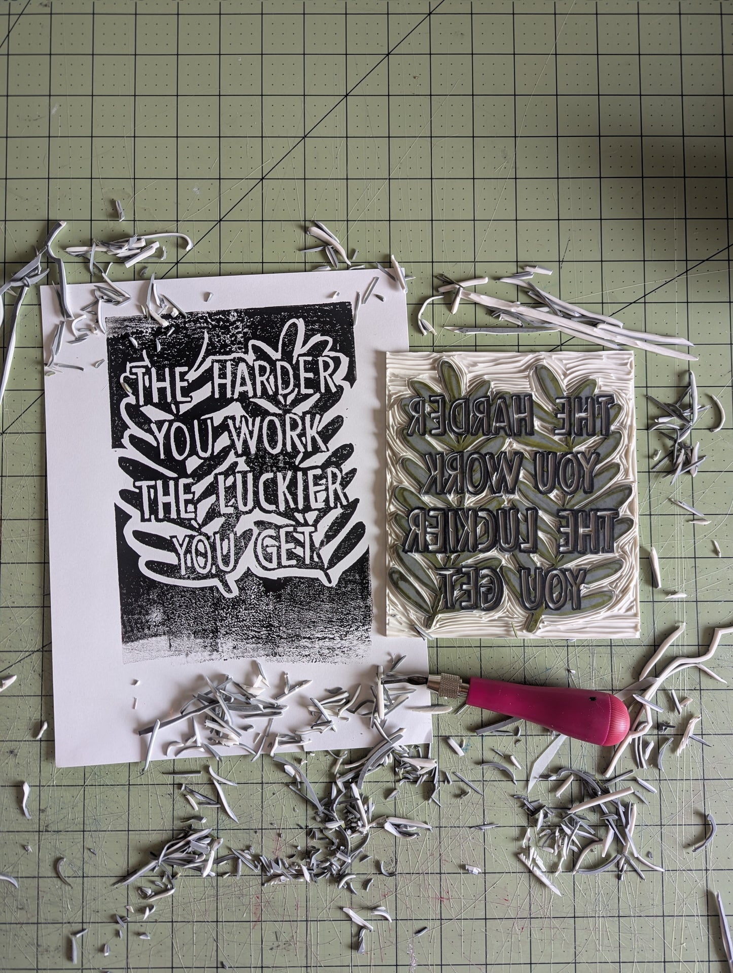 handprinted blockprint | the harder you work