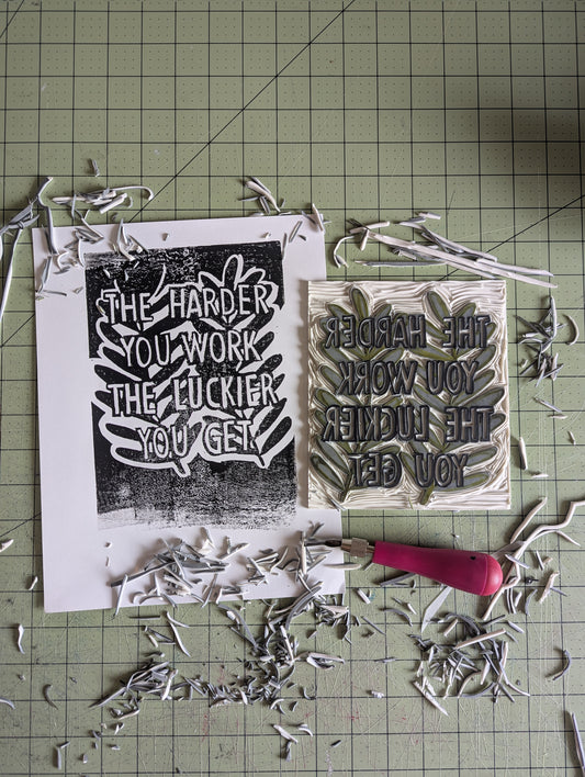 handprinted blockprint | the harder you work