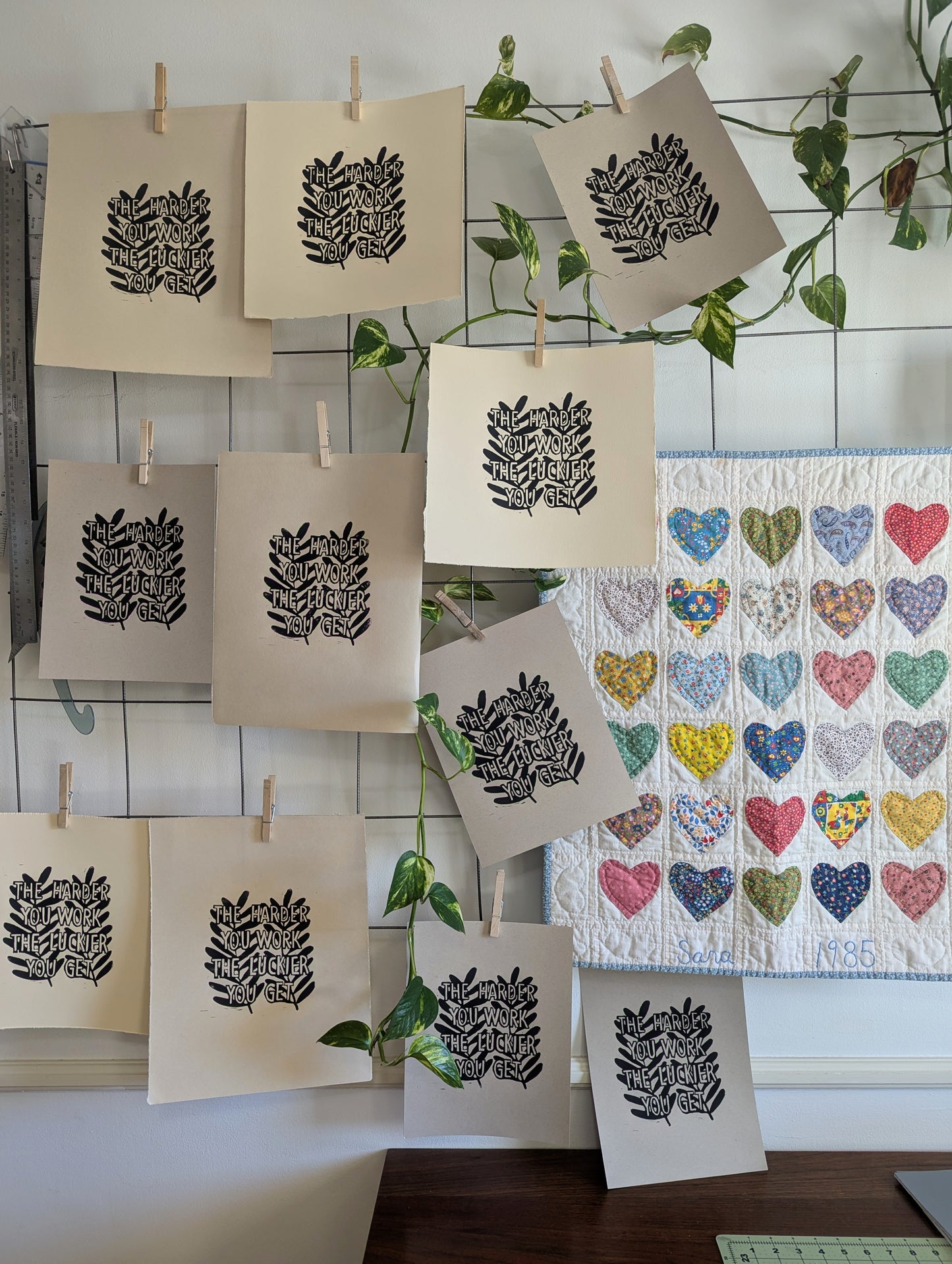 handprinted blockprint | the harder you work