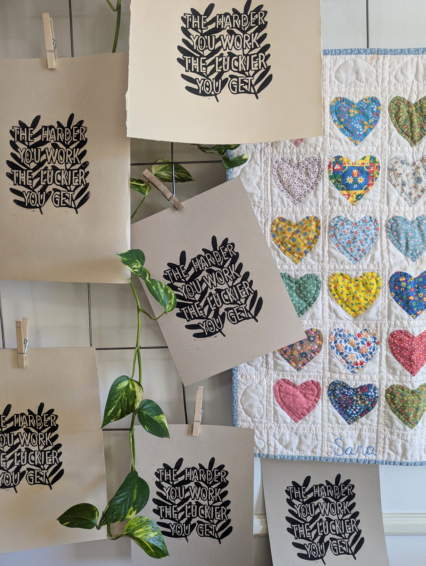 handprinted blockprint | the harder you work