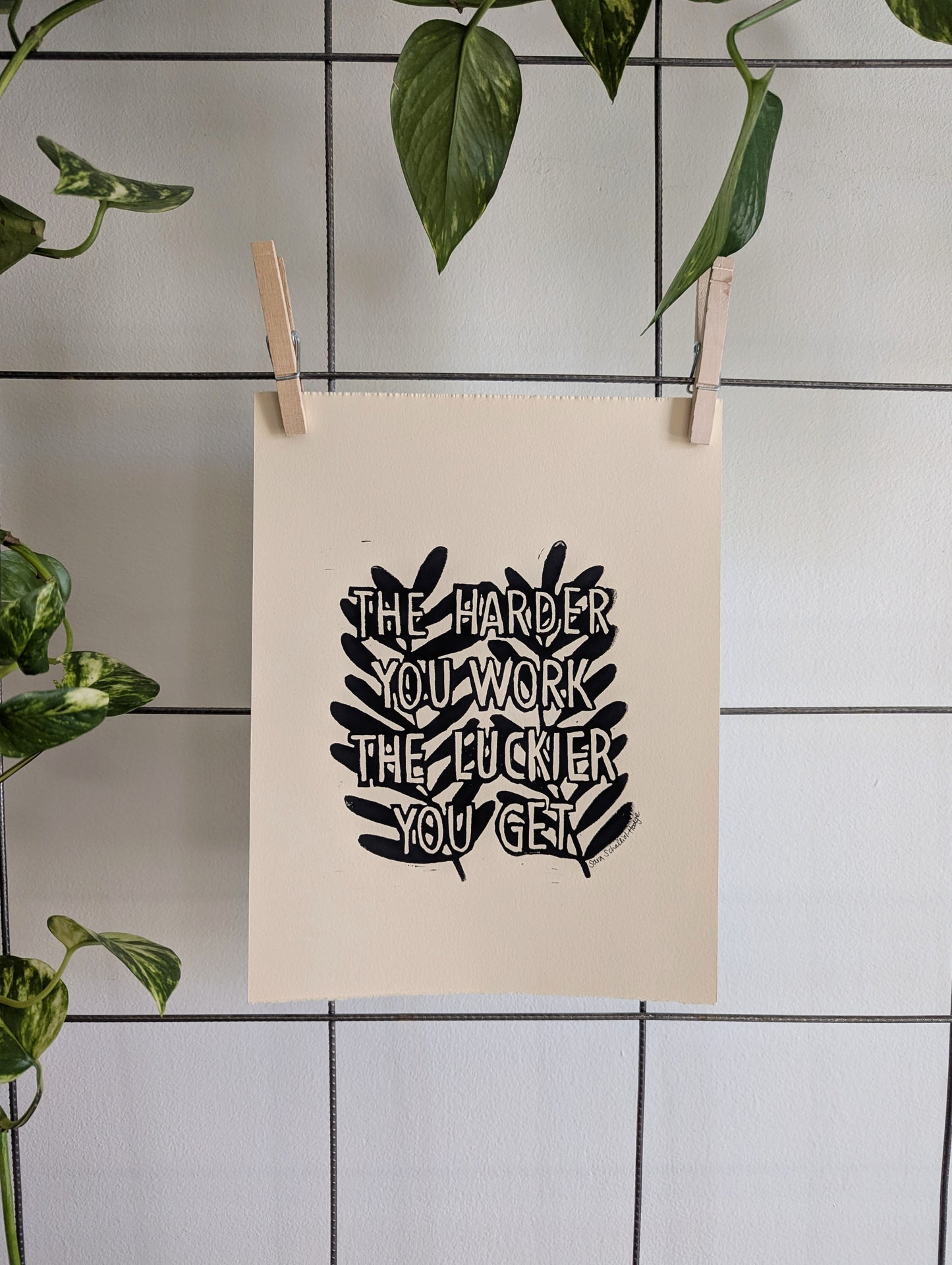 handprinted blockprint | the harder you work