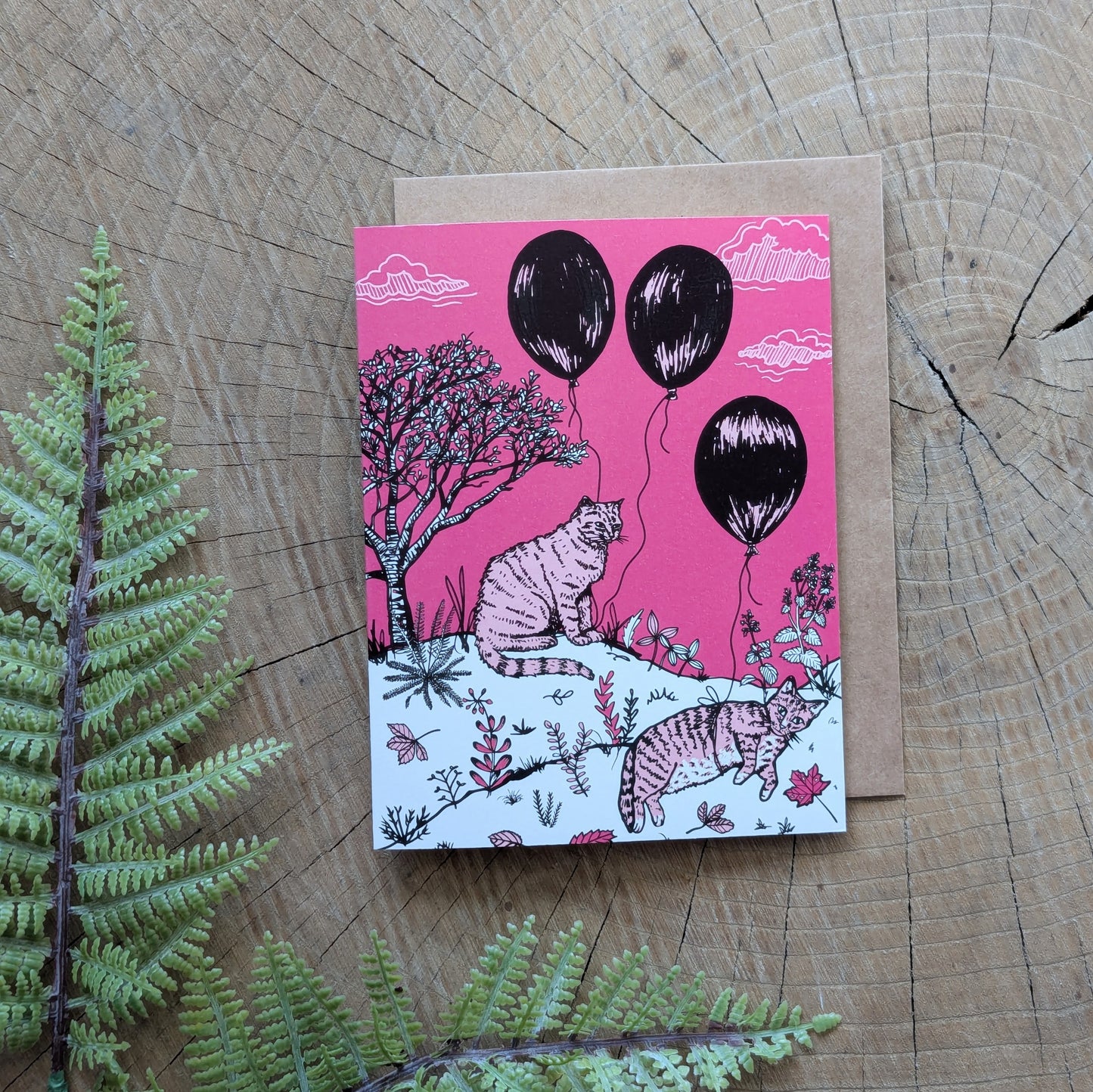 greeting card | balloon cats pink