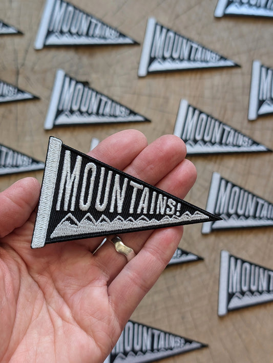 iron-on patch | mountains pennant - black & white 3.4" x 2"