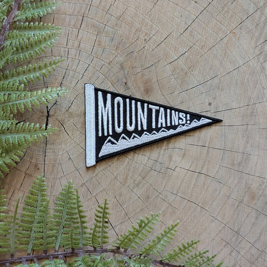 iron-on patch | mountains pennant - black & white 3.4" x 2"