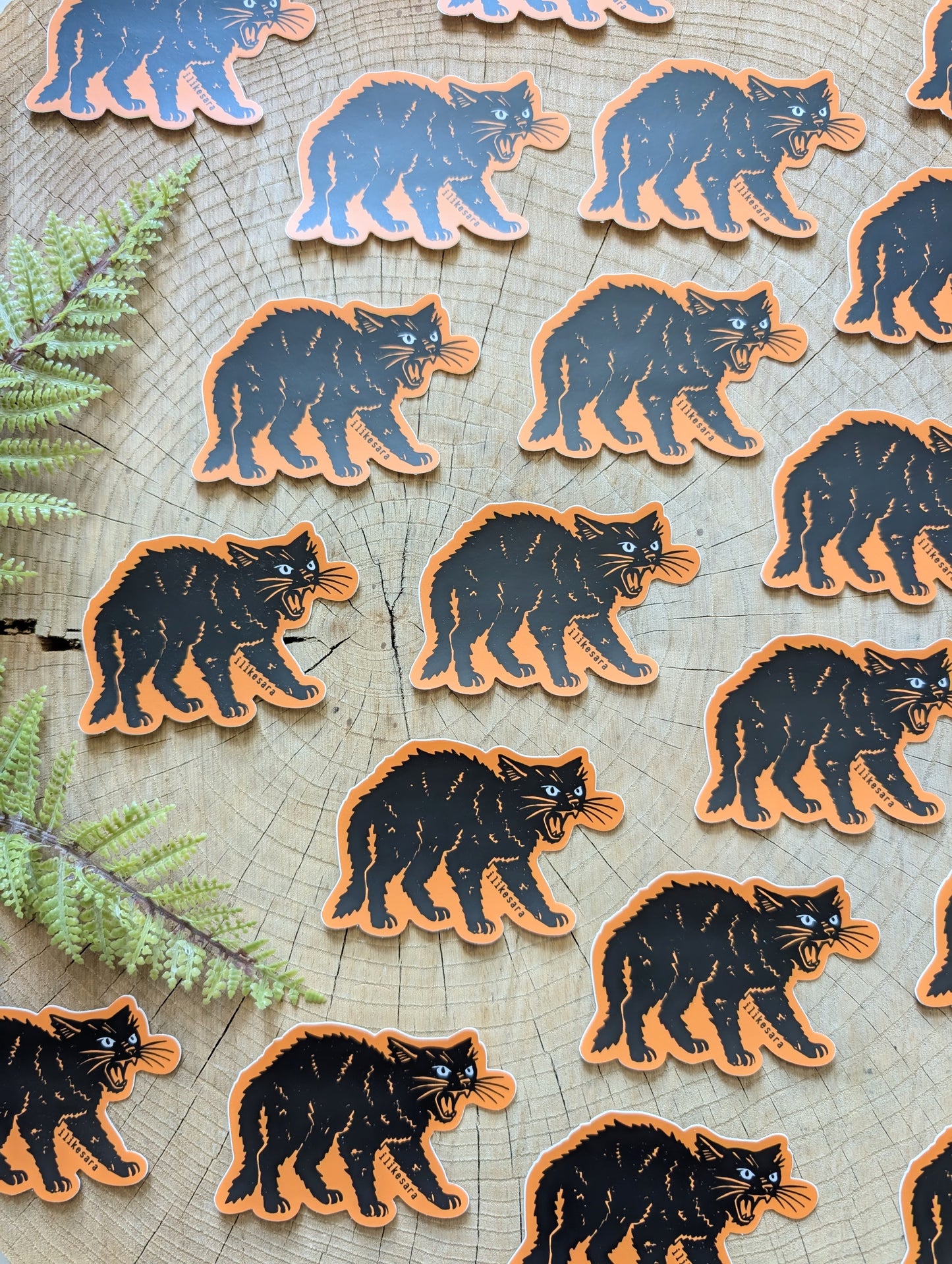 sticker | hissing black cat - waterproof uv-resistant vinyl Halloween kitty decal