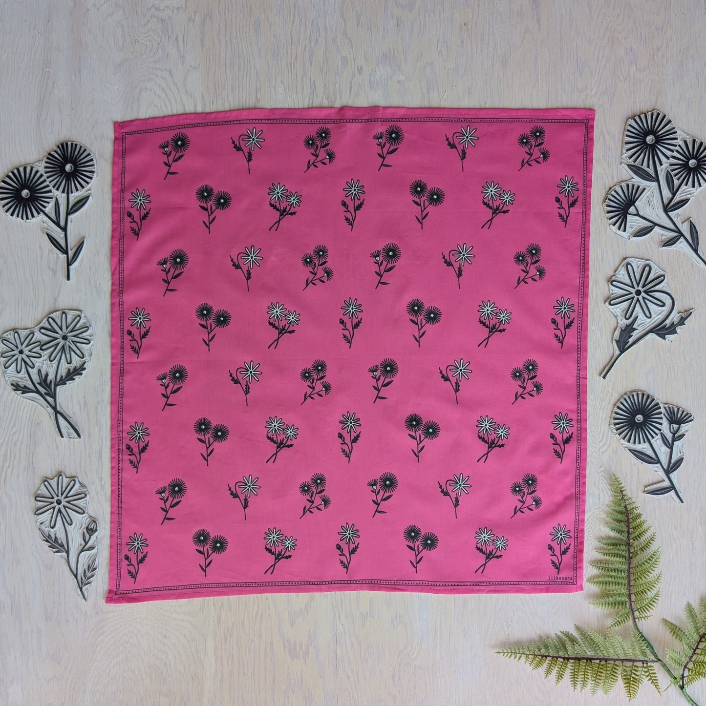 bandana | bloom - hot pink floral pattern flower blockprint scarf neckerchief