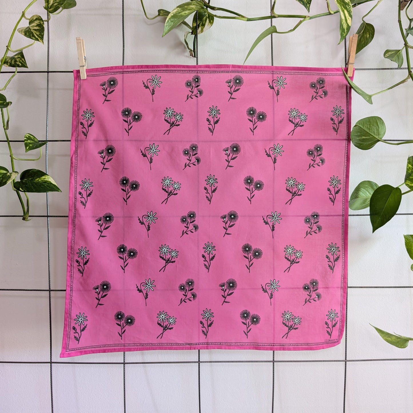 bandana | bloom - hot pink floral pattern flower blockprint scarf neckerchief