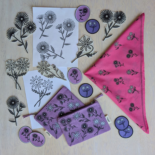 zippered pouch | bloom - purple floral pencil, supply, makeup bag with waterproof lining