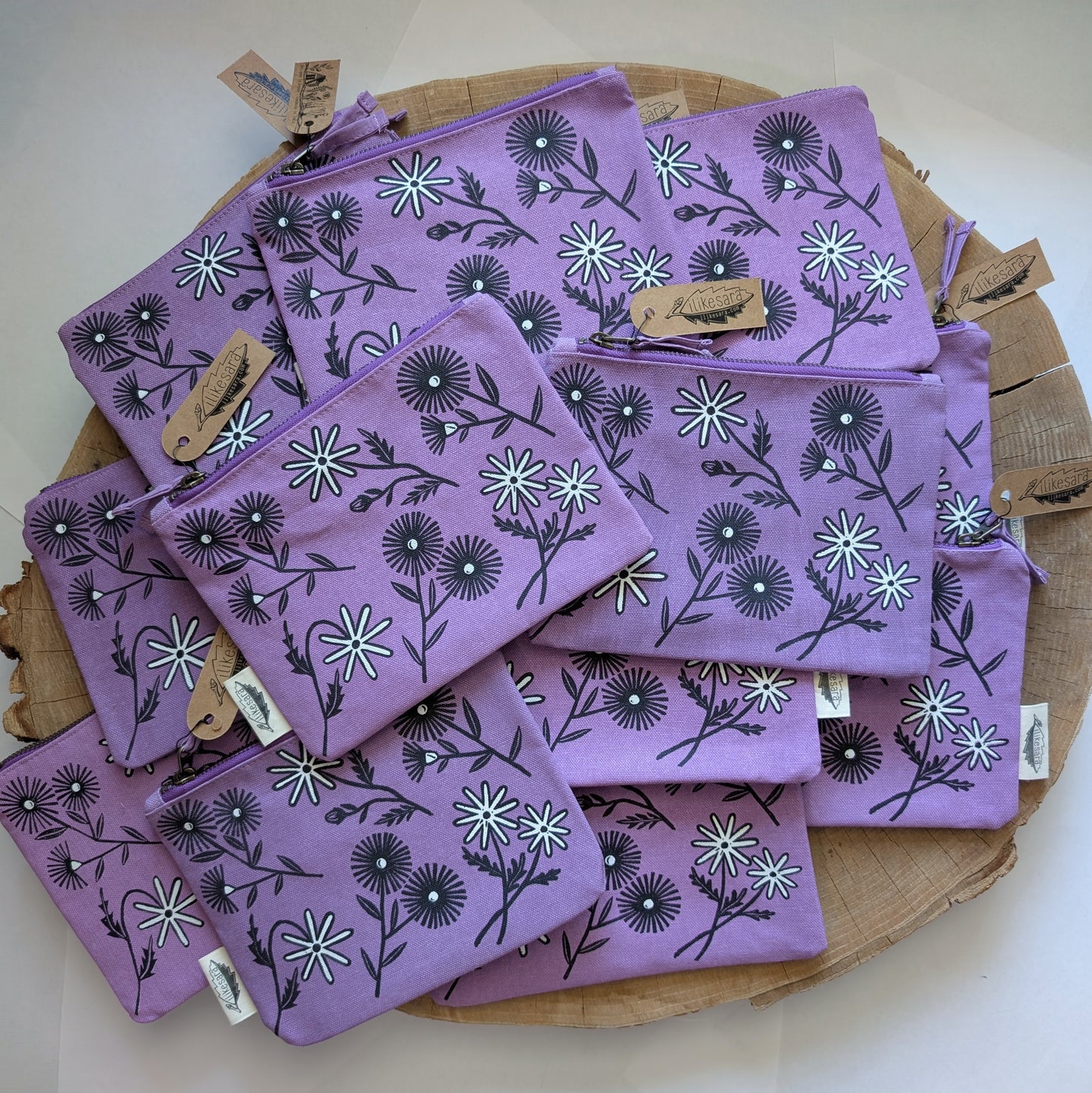 zippered pouch | bloom - purple floral pencil, supply, makeup bag with waterproof lining