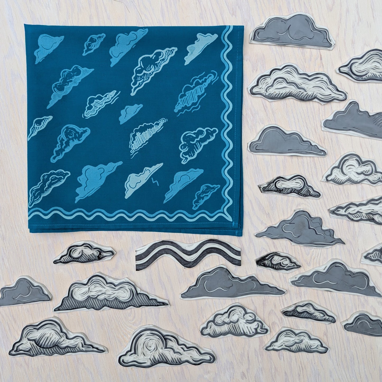 bandana | clouds - blockprint blue patterned scarf neckerchief