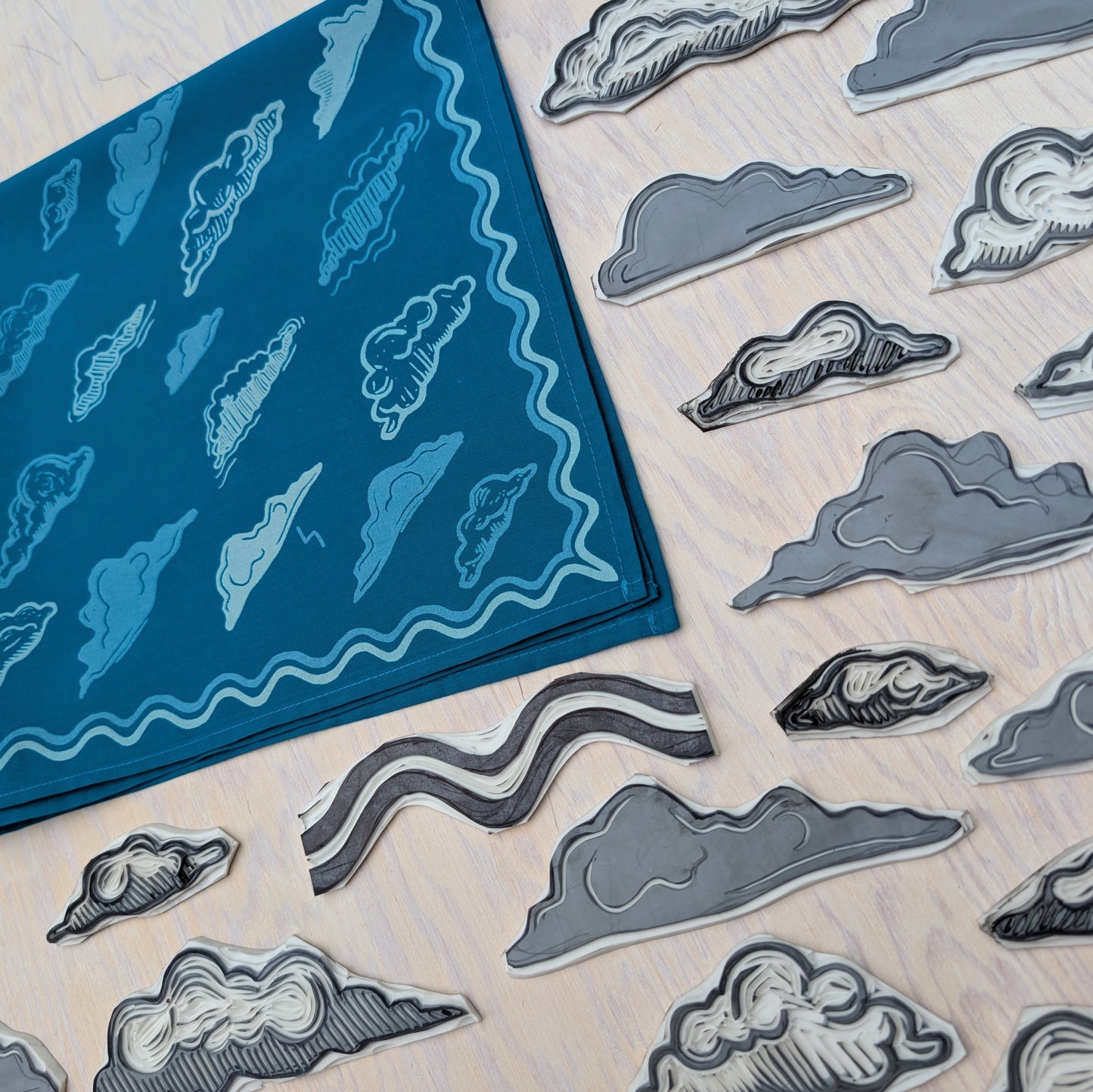 bandana | clouds - blockprint blue patterned scarf neckerchief