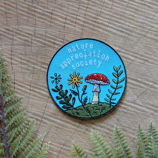 iron-on patch | nature appreciation society - 3" round