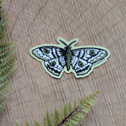 sticker | polyphemus moth - waterproof uv-resistant vinyl bug / insect decal