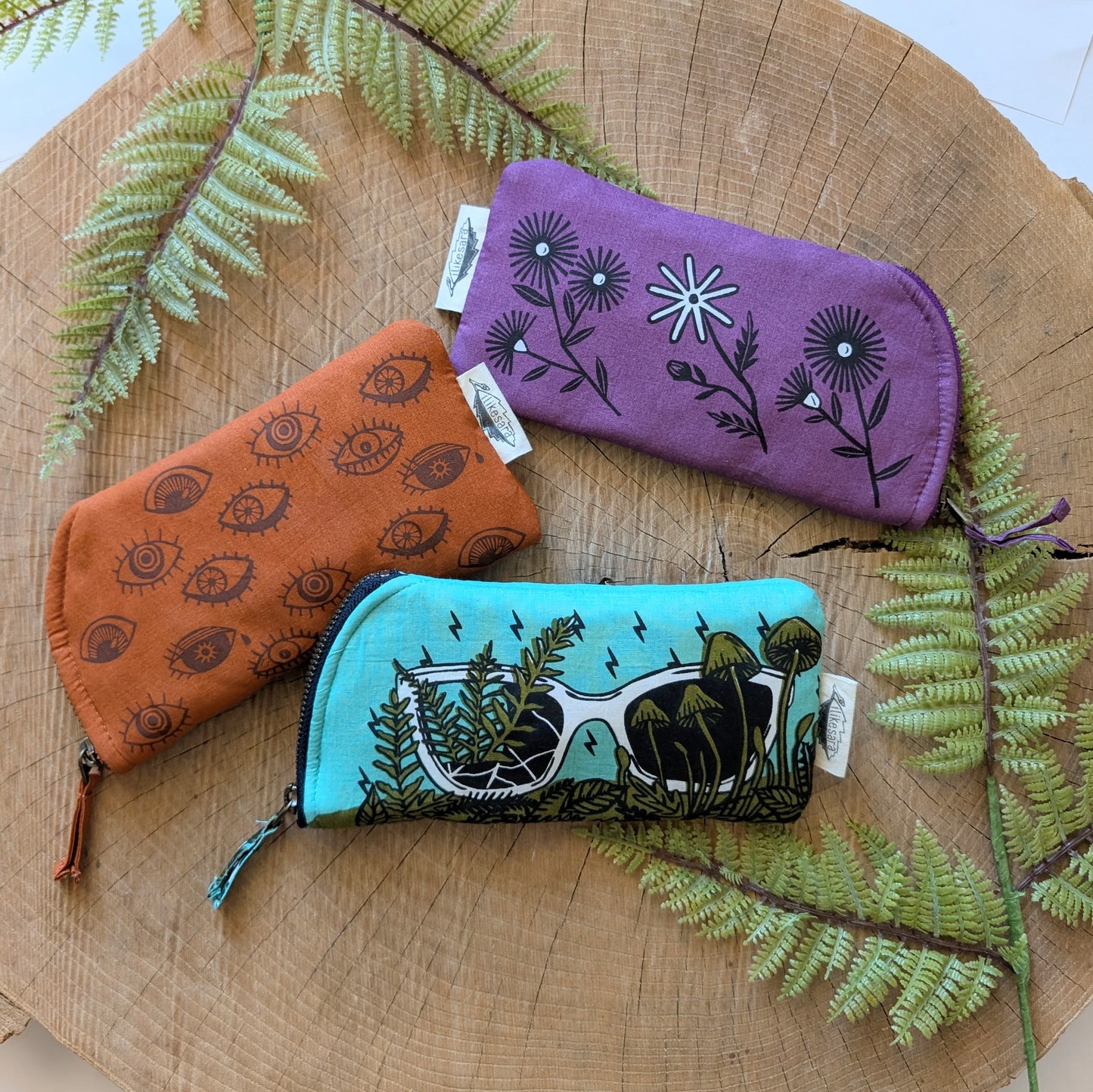 glasses case | bloom - purple flower cushioned zipper pouch