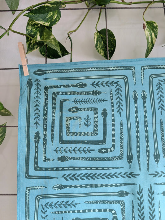 bandana | serpent path - teal turquoise snake botanical scarf