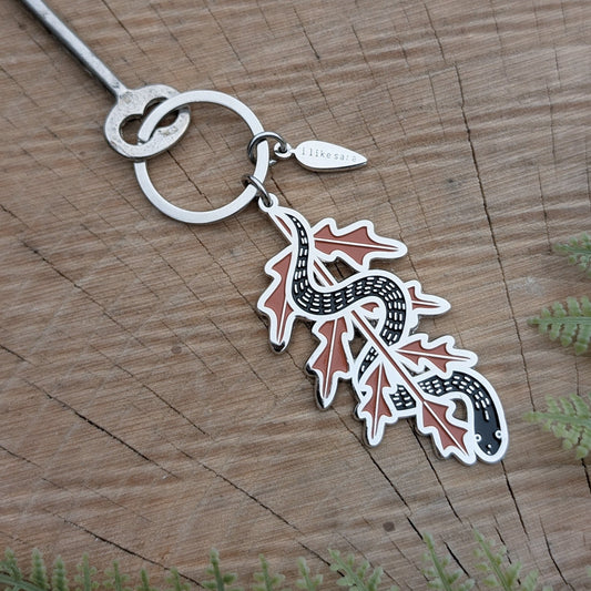metal enamel keychain / purse charm | serpent fern - black snake