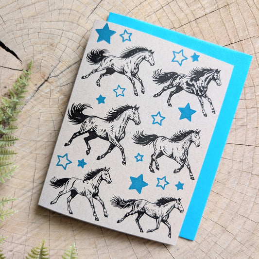 greeting card | star horses anytime card - just because, encouragement with teal envelope