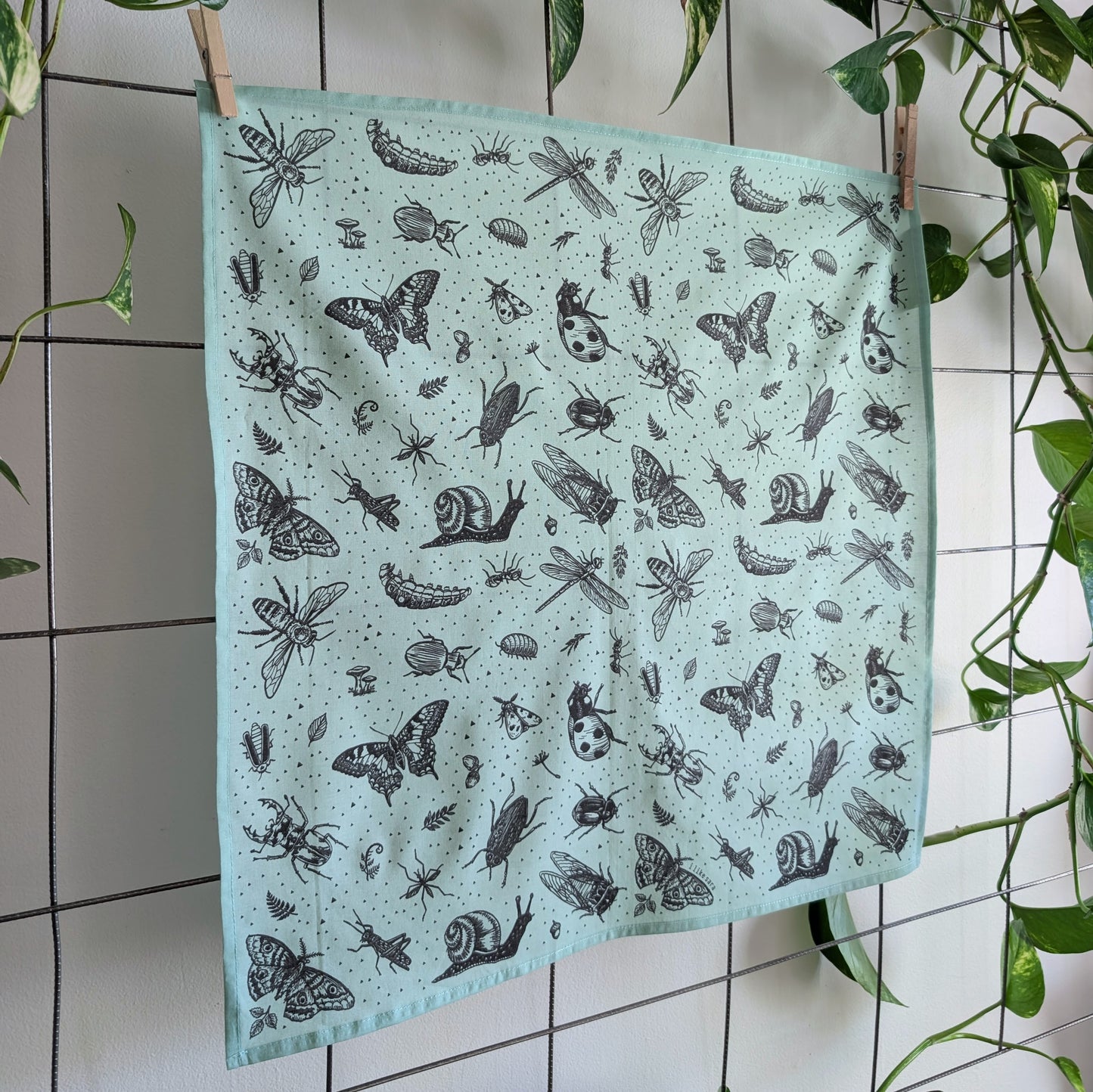 bandana | insecta - bug & woodland insect scarf in seafoam cotton