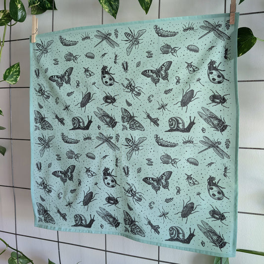 bandana | insecta - bug & woodland insect scarf in seafoam cotton