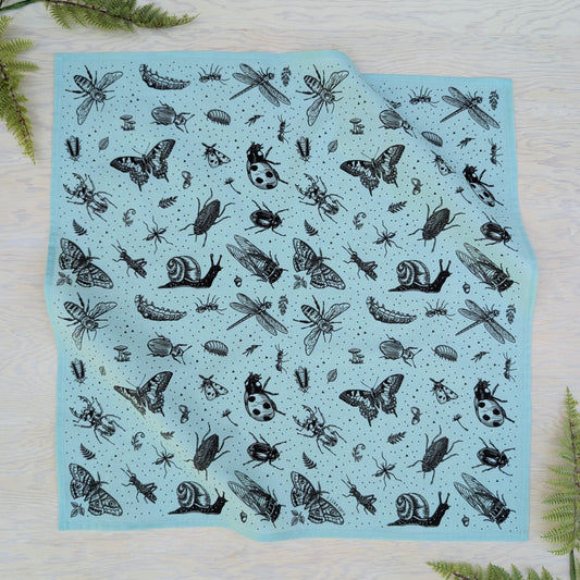 bandana | insecta - bug & woodland insect scarf in seafoam cotton