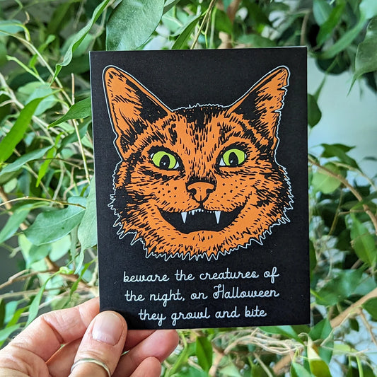 greeting card | beware Halloween creatures - cat