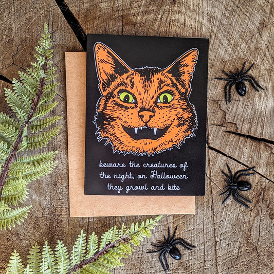 greeting card | beware Halloween creatures - cat