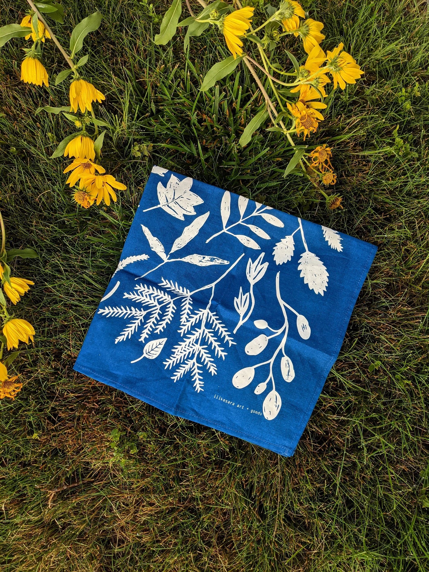 bandana | sunprint - indigo blue screenprinted plant scarf neckerchief