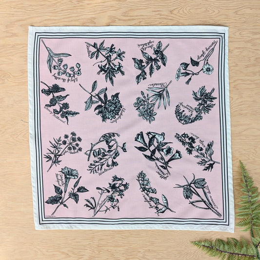 bandana | fatal florals - pink screenprinted poison flower scarf