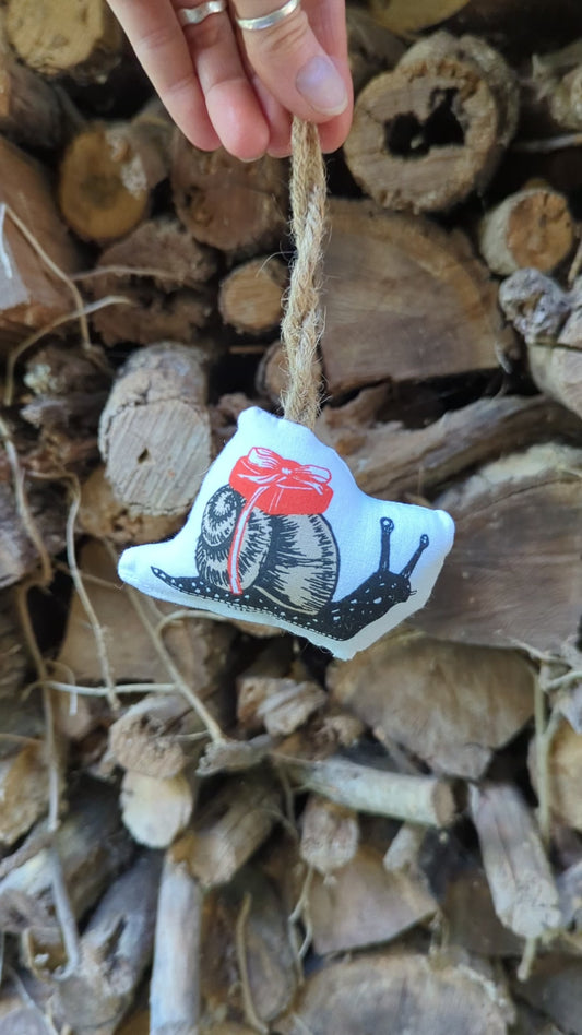 stuffed plush ornament | gift snail - hand-screenprinted insect bug holiday Christmas decor
