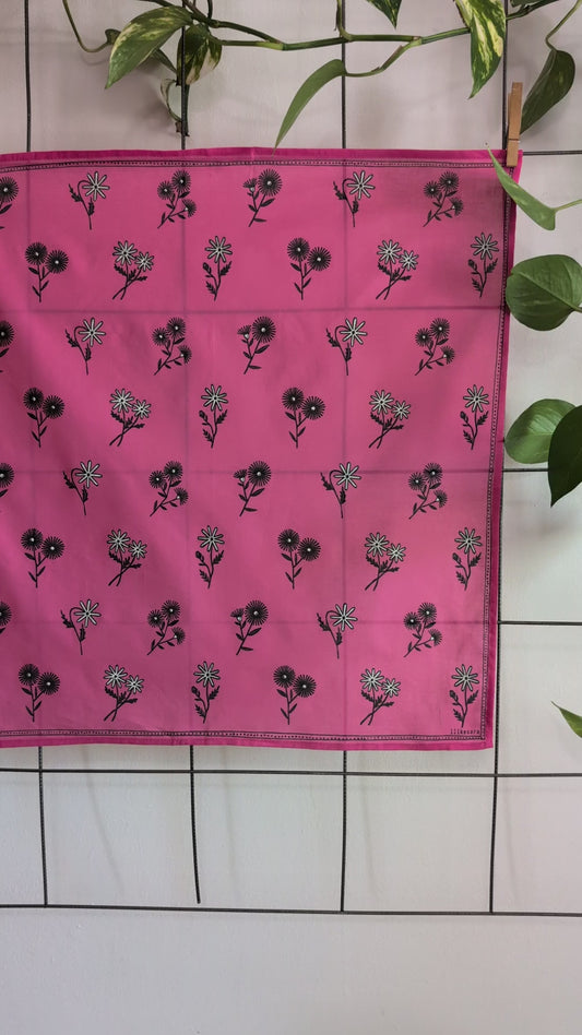 bandana | bloom - hot pink floral pattern flower blockprint scarf neckerchief