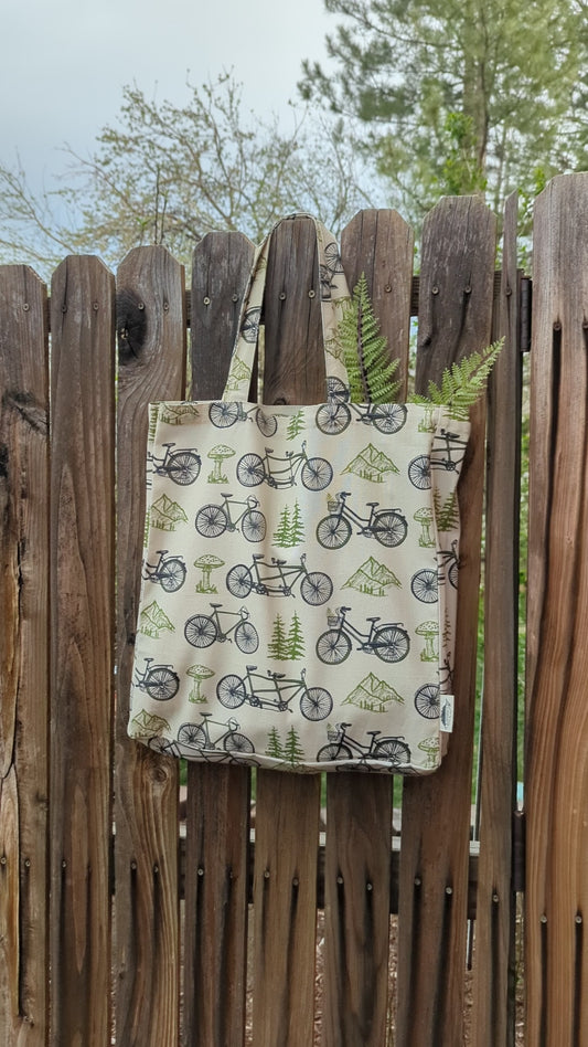 tote bag | bicycle adventure - patterned screenprinted nature tote