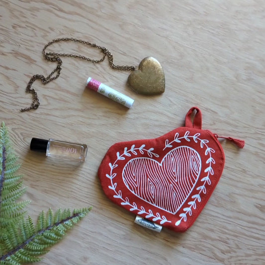 zippered pouch | heart - red supply, makeup bag with waterproof lining