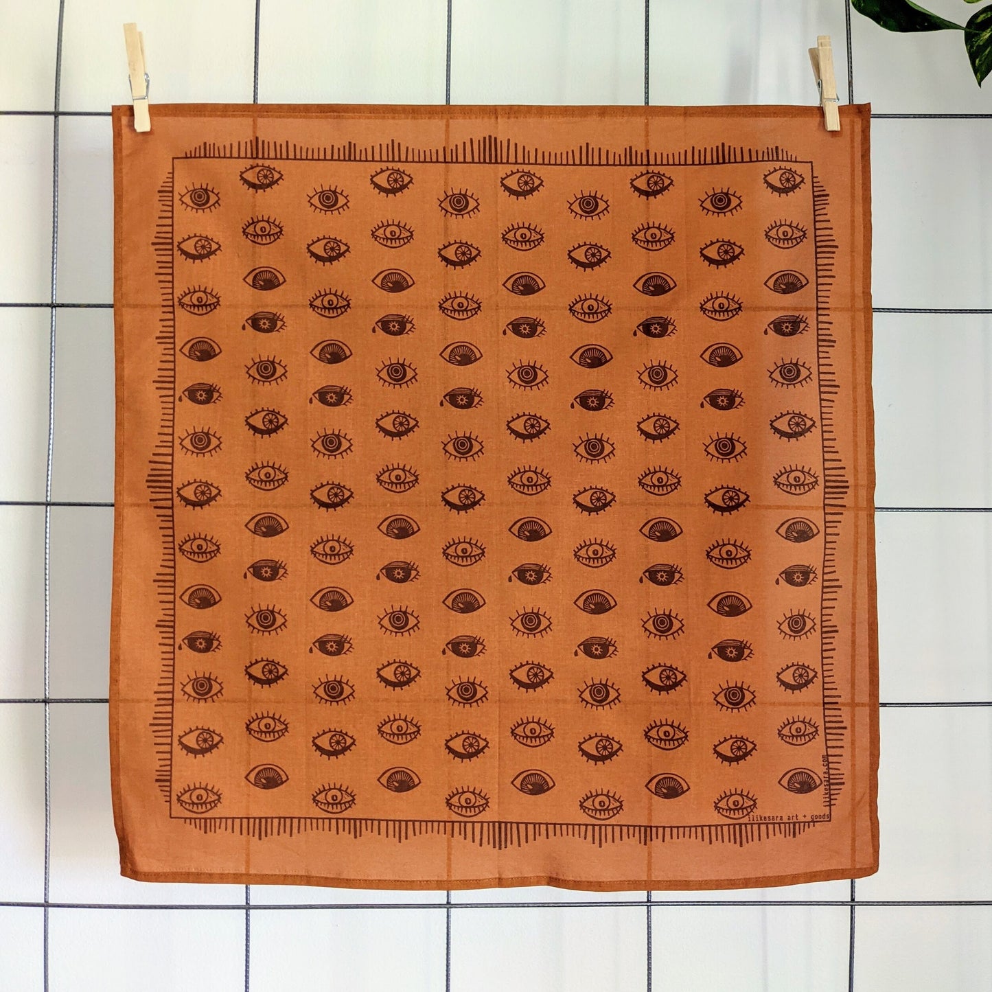 bandana | eyeball - orange & brown folky blockprint eye scarf neckerchief