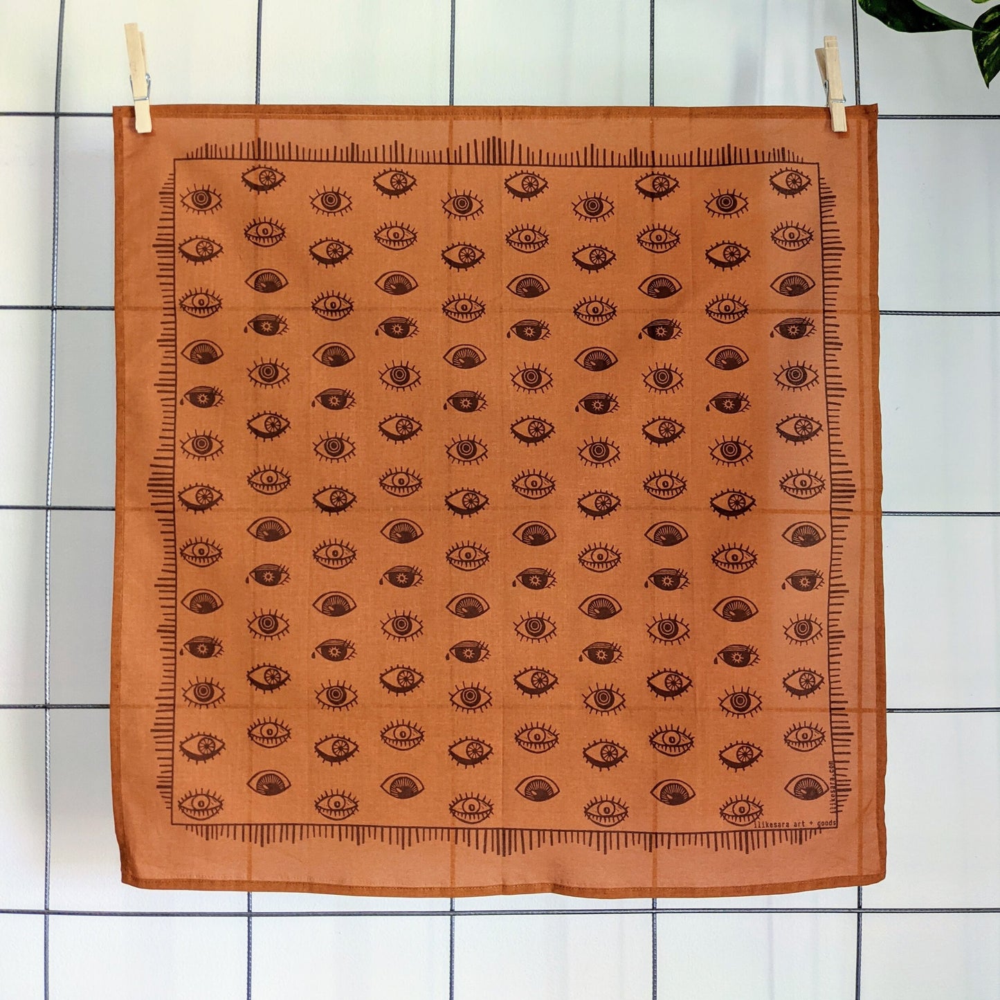 bandana | eyeball - orange & brown folky blockprint eye scarf neckerchief
