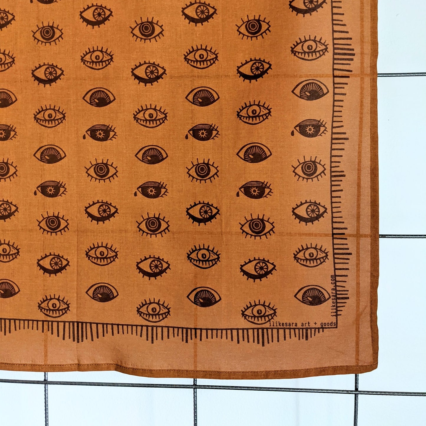 bandana | eyeball - orange & brown folky blockprint eye scarf neckerchief