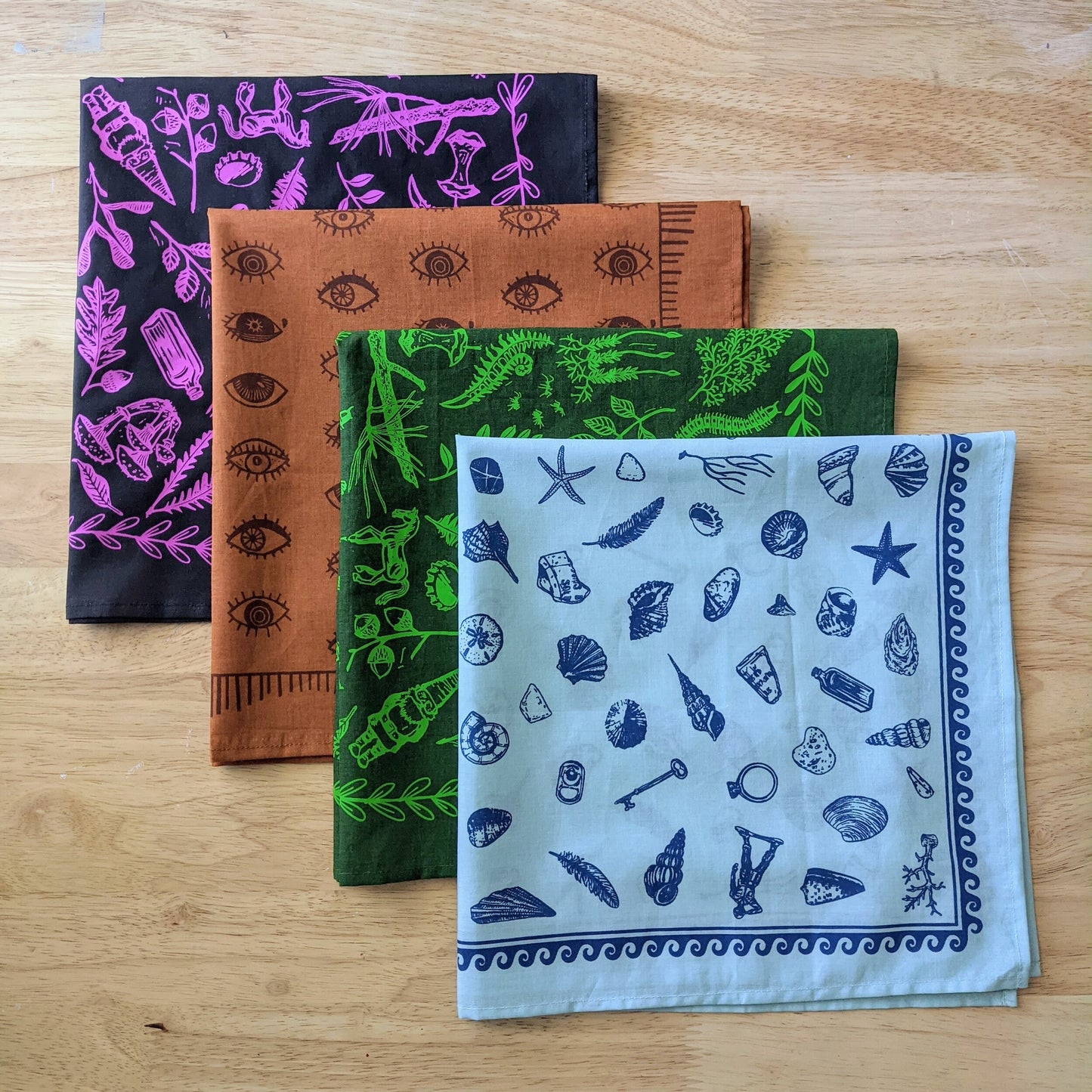 bandana | eyeball - orange & brown folky blockprint eye scarf neckerchief