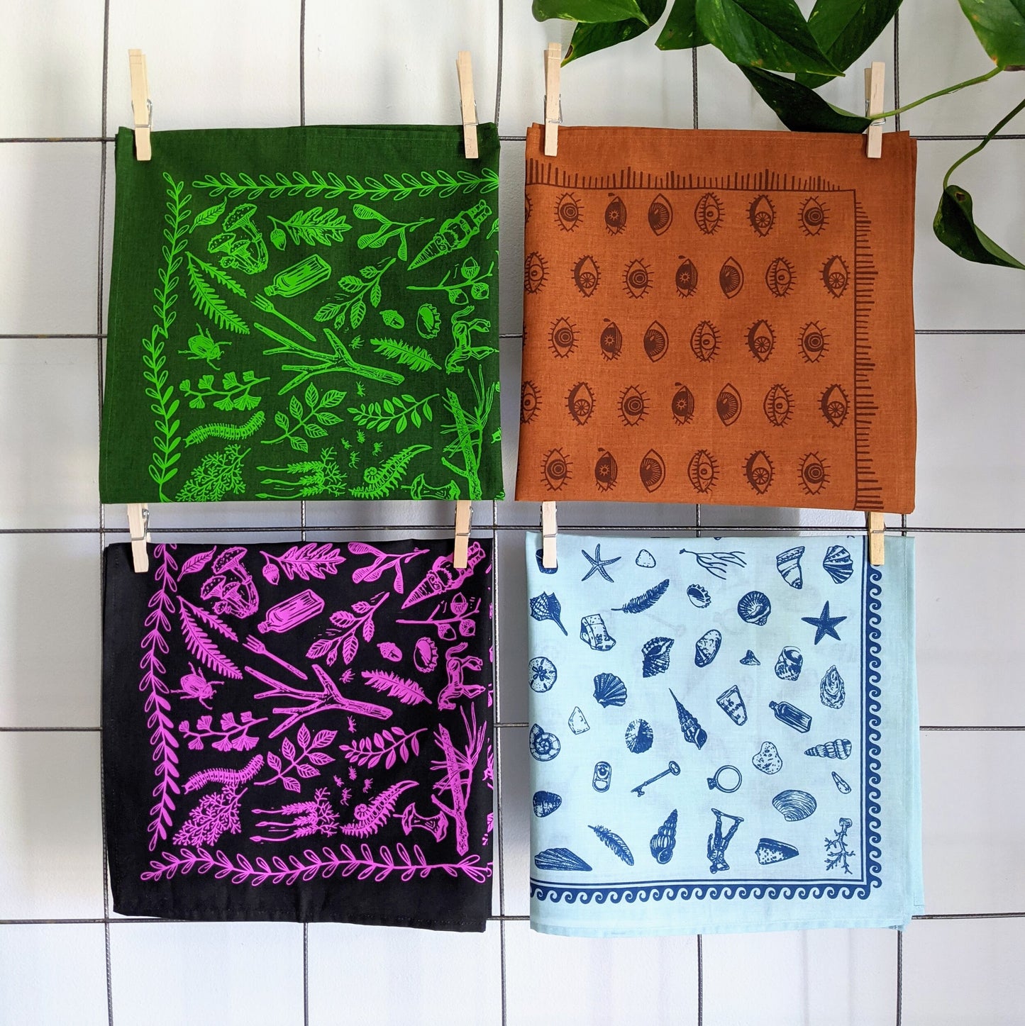 bandana | eyeball - orange & brown folky blockprint eye scarf neckerchief
