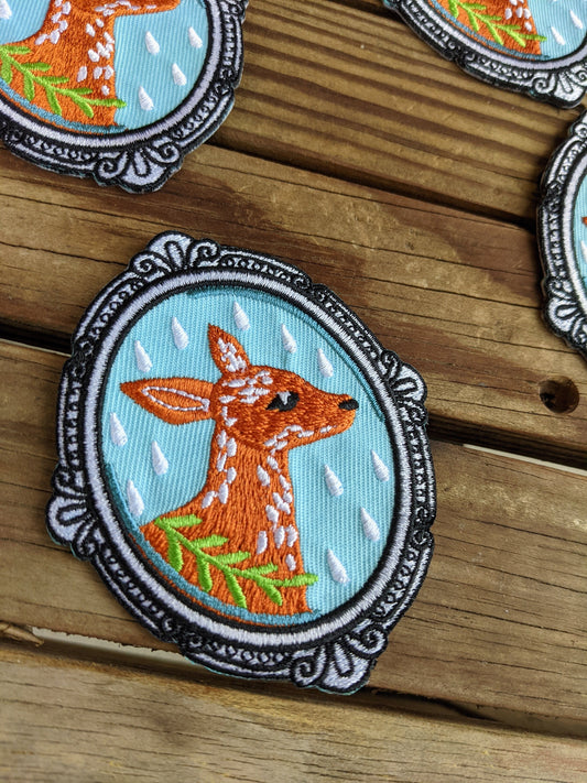 iron-on patch | deerest - oval deer 3.5" x 2.75"