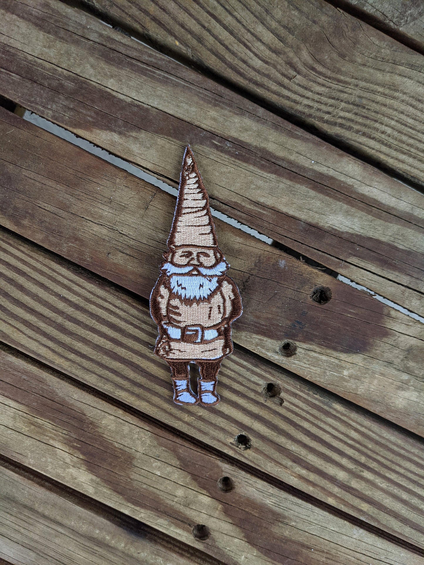iron-on patch | gnome - brown & tan 4.5" x 1.6"