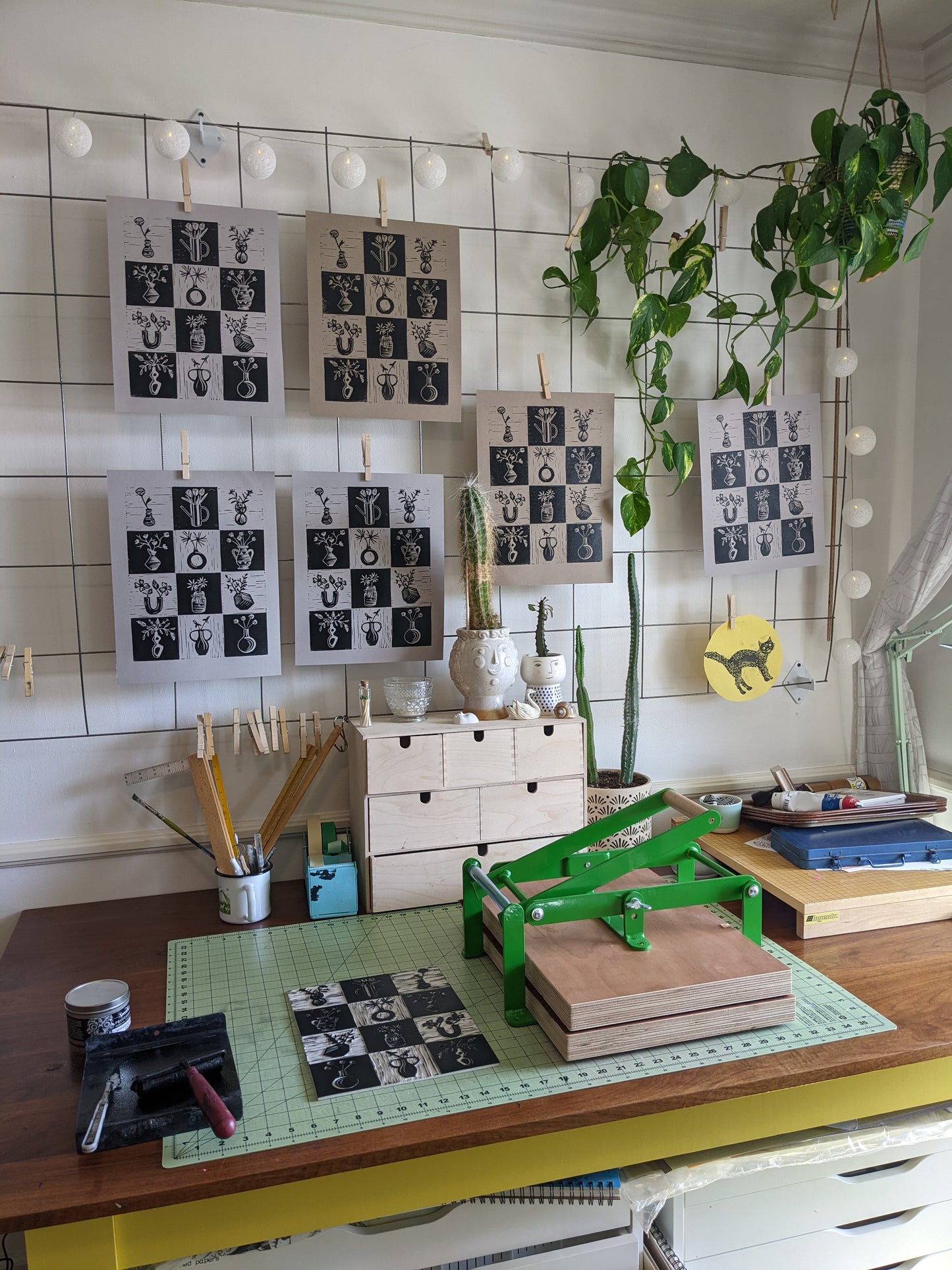 handprinted blockprint | flower grid