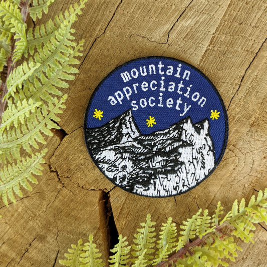 iron-on patch | mountain appreciation society - 2.75" round