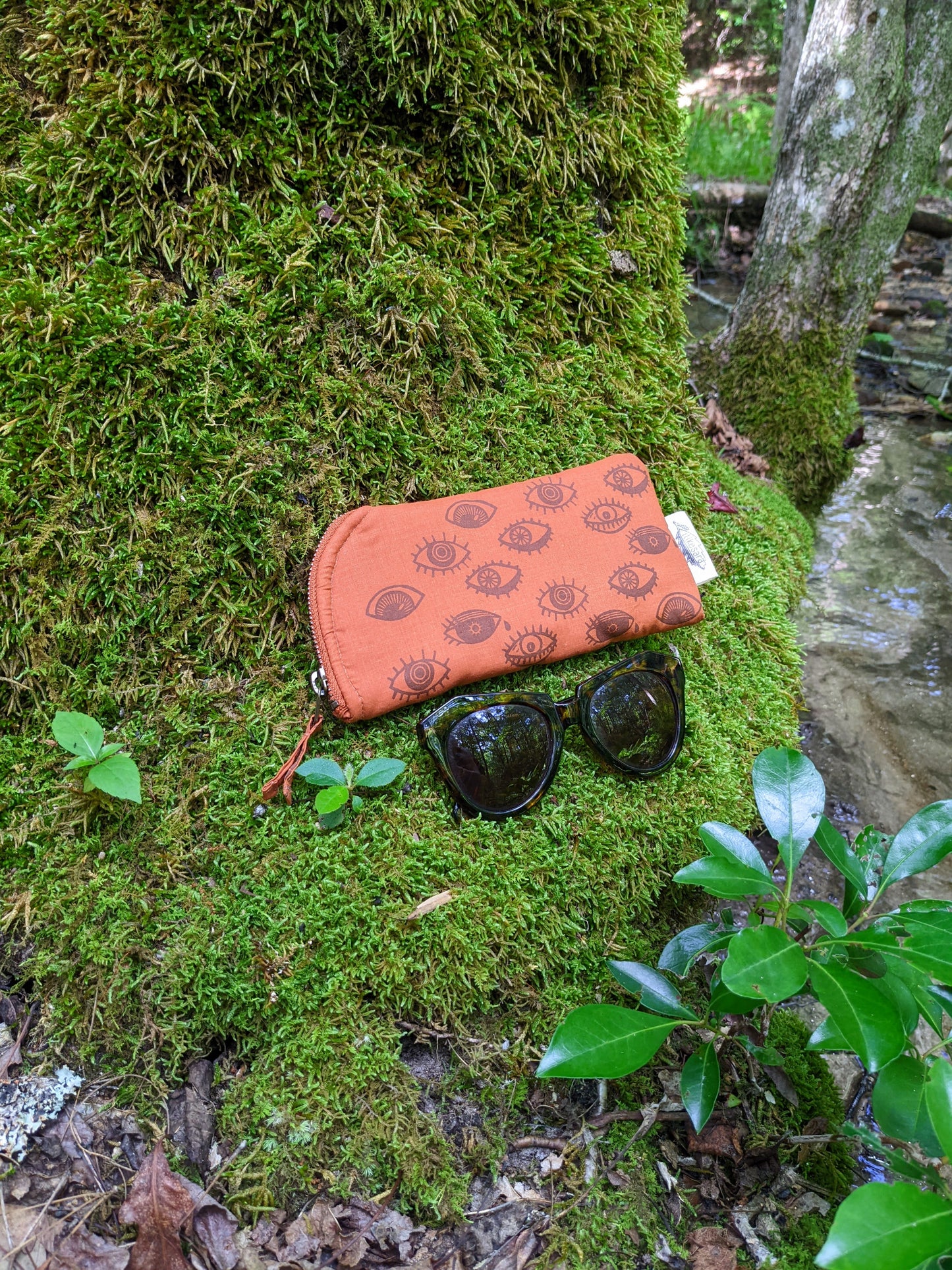 glasses case | eye glasses - orange & brown eyeball cushioned zipper bag
