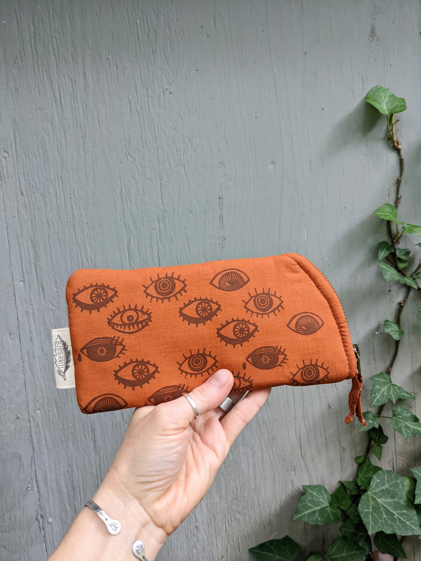glasses case | eye glasses - orange & brown eyeball cushioned zipper bag