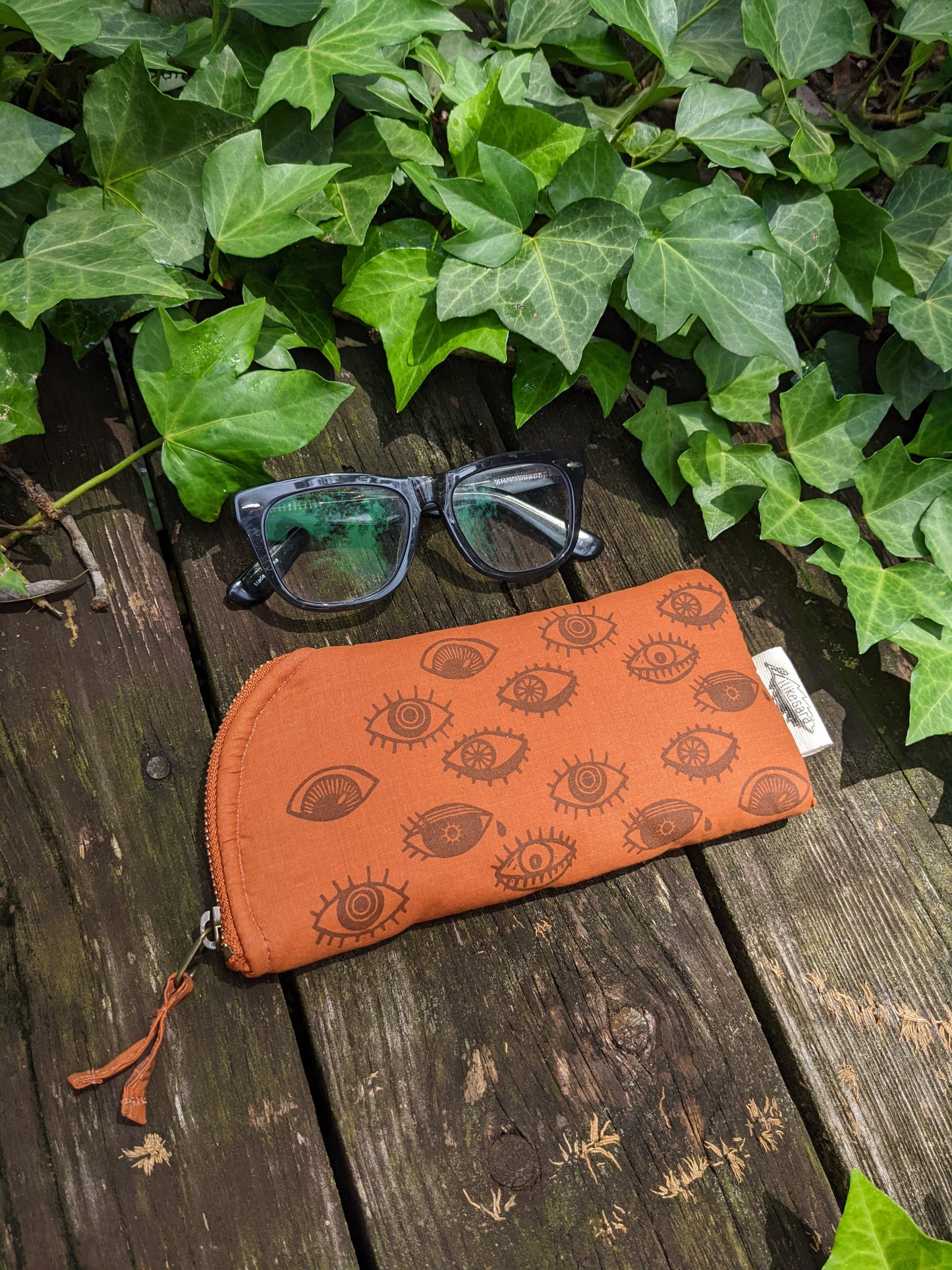 glasses case | eye glasses - orange & brown eyeball cushioned zipper bag