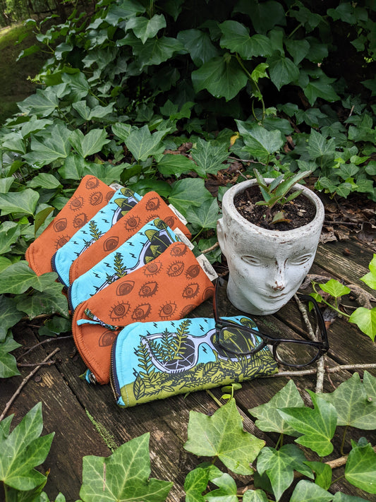 glasses case | eye glasses - orange & brown eyeball cushioned zipper bag