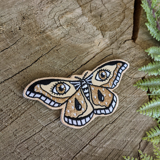 iron-on patch | moth - brown 3.4" x 1.6"
