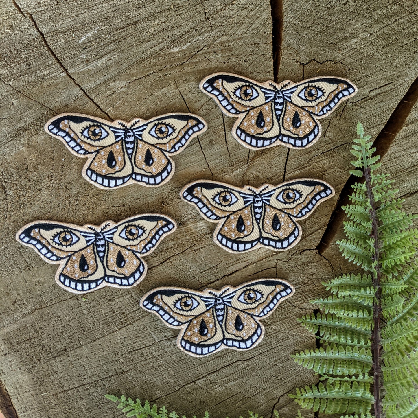 iron-on patch | moth - brown 3.4" x 1.6"